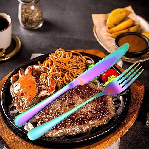 Miniatura 254 de A·HOUSEWARE - Juego de cubiertos iridiscentes con diseño hueco, 20 piezas, acero inoxidable, incluye tenedores, cucharas, cuchillos, utensilios