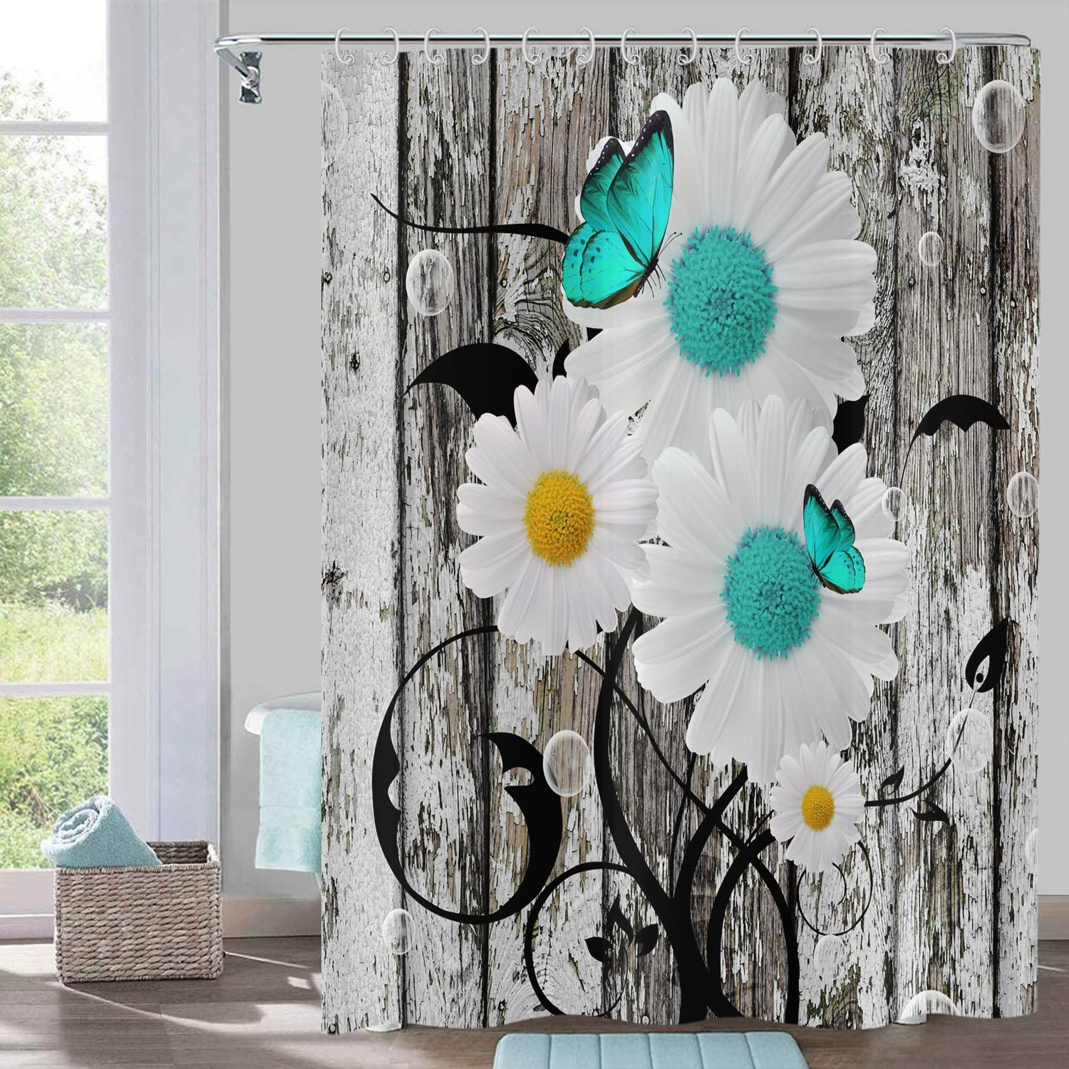 Bloemen Douchegordijnen voor Badkamer Bloem Douchegordijn Stof Mooie Rode Gebloemde Douchegordijn met 12 Haken Decoratieve Machine Wasbaar 90x180cm