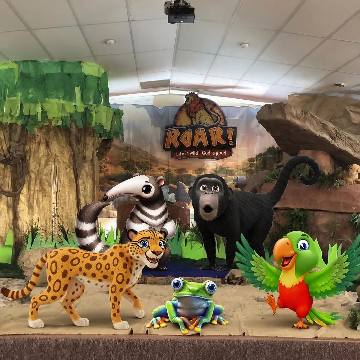 Tinlade 5 Pcs Vbs 2026 Animals Cardboard Standup Set Vbs Event Entrance Decor Rainforest Jungle Animals Standup for Vacation Bible School Hawaiian Jungle Theme Party Religious Photobooth Props