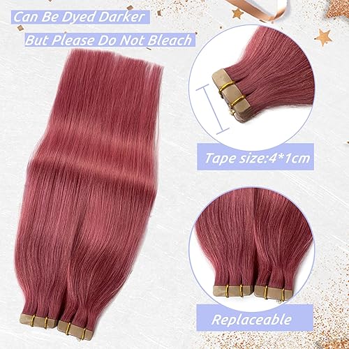 Miniatura 5 de Extensiones de cabello humano con cinta color rosa de 18 pulgadas, extensiones de cabello humano 100% real, trama de piel sin costuras, suave,