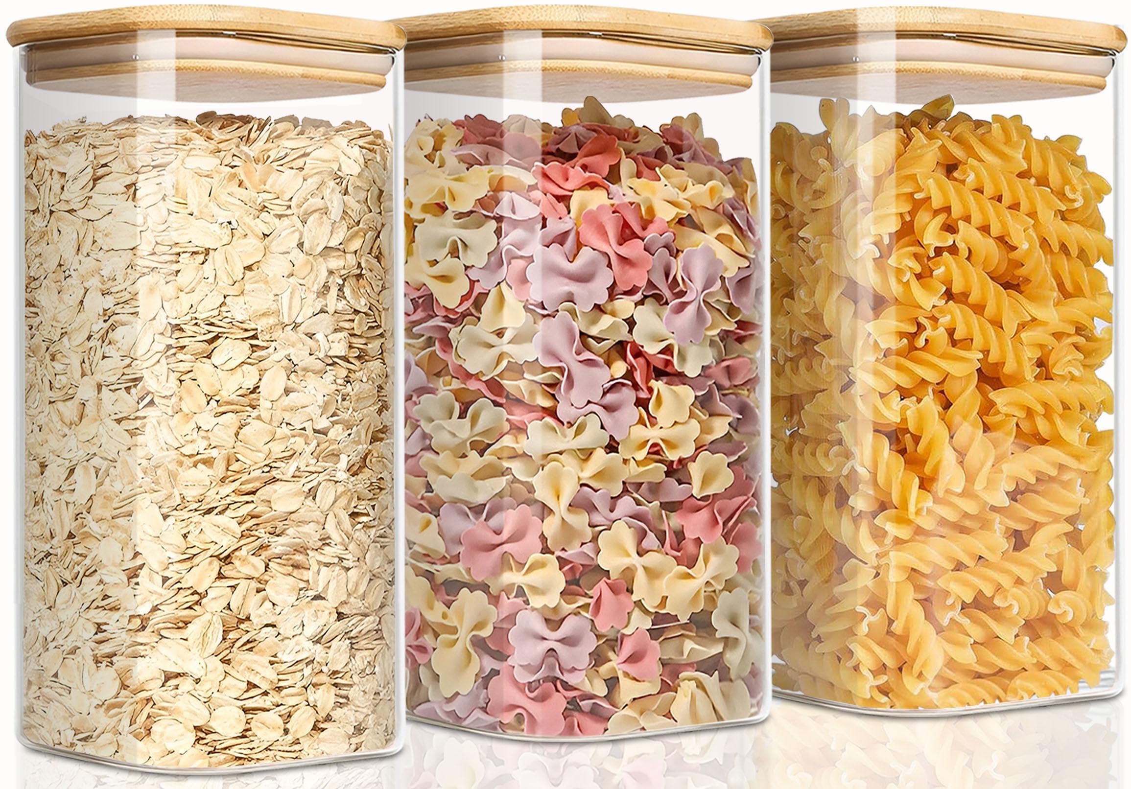 VIEWELLD 1.6Qt Square Glass Jars, food jars,Set of 3 for Cookie,Sugar,Coffee