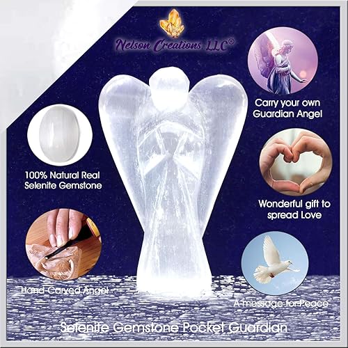 Miniatura 2 de Figura de ángel guardián de selenita de 2 pulgadas, piedra natural tallada a mano, excelente para limpiar la energía negativa y recargar tus otros
