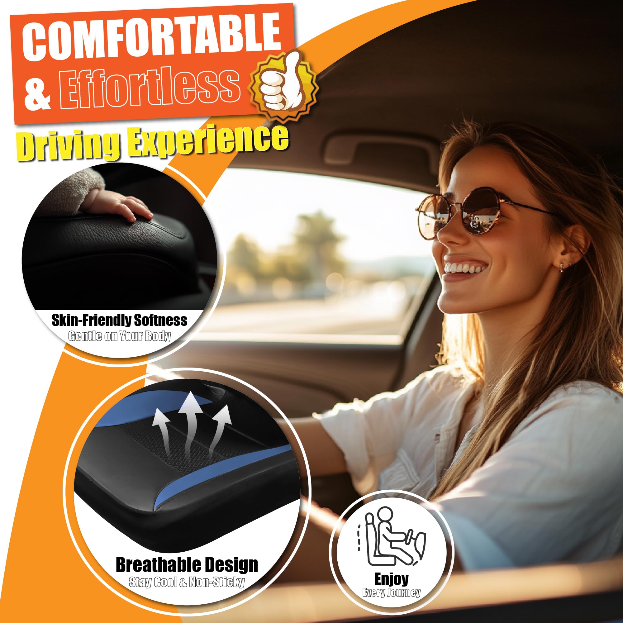 kingphenix 2er-Pack Vordersitzbezüge aus Memory-Schaumleder, Atmungsaktives 4D-Mesh, Airbag- kompatibel, Universelle Passform für Autos, LKWs, Transporter, SUV – Blau