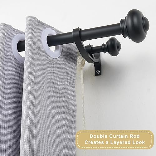 Miniatura 5 de Barras de cortina dobles para ventanas de 36 a 72 pulgadas, barra de cortina telescópica de 1 pulgada delantera y trasera de 58 pulgadas con remates