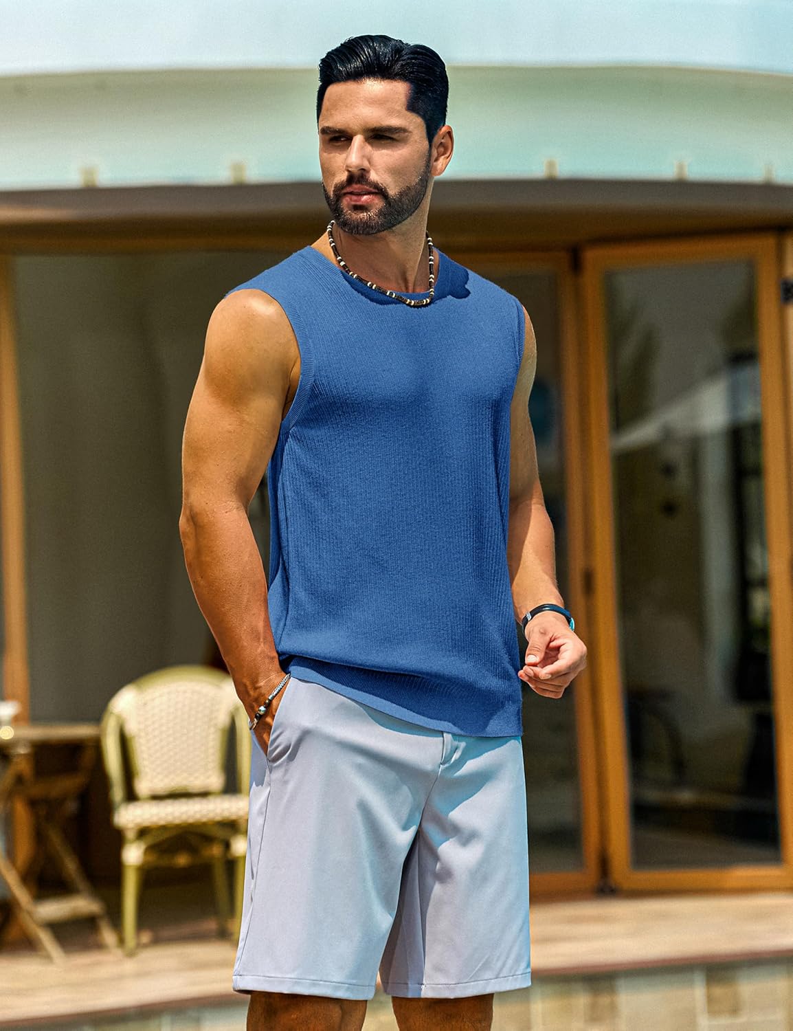 Cotrasen Mens Casual Tank Tops Ribbed Knit Sleeveless Shirt Lightweight Tee Summer Muscle T-Shirts - Image 2