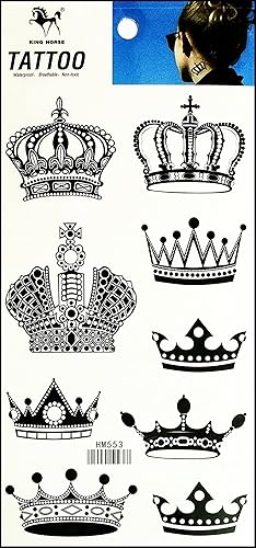 Umama Tatuajes 1 hoja hermosa corona de dibujos animados tatuajes negro patrón corona tatuaje etiqueta 3D impermeable patrón desechable arte