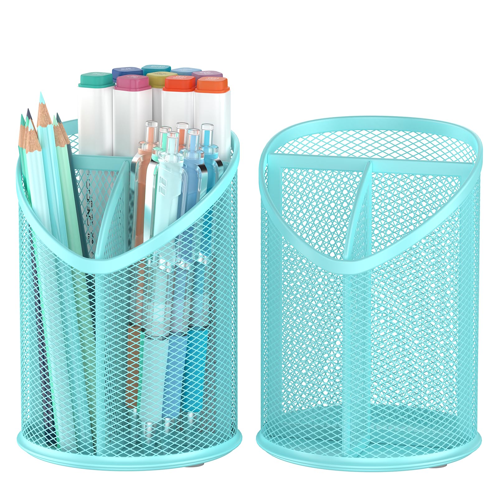 Delifox 2 Pack Pen Holder Mesh Round Pencil (Blue)