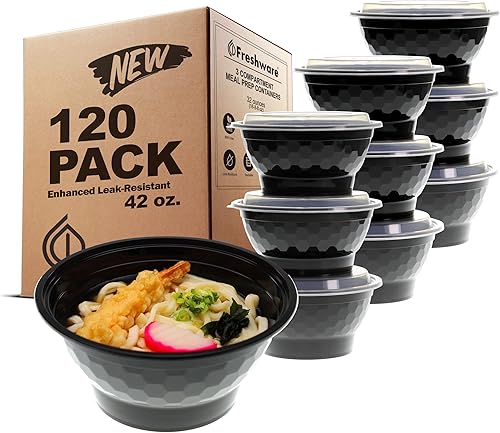 Freshware Recipientes de comida (paquete de 120) cuencos de plástico con tapas para sopa y ensalada, contenedores de almacenamiento de alimentos,