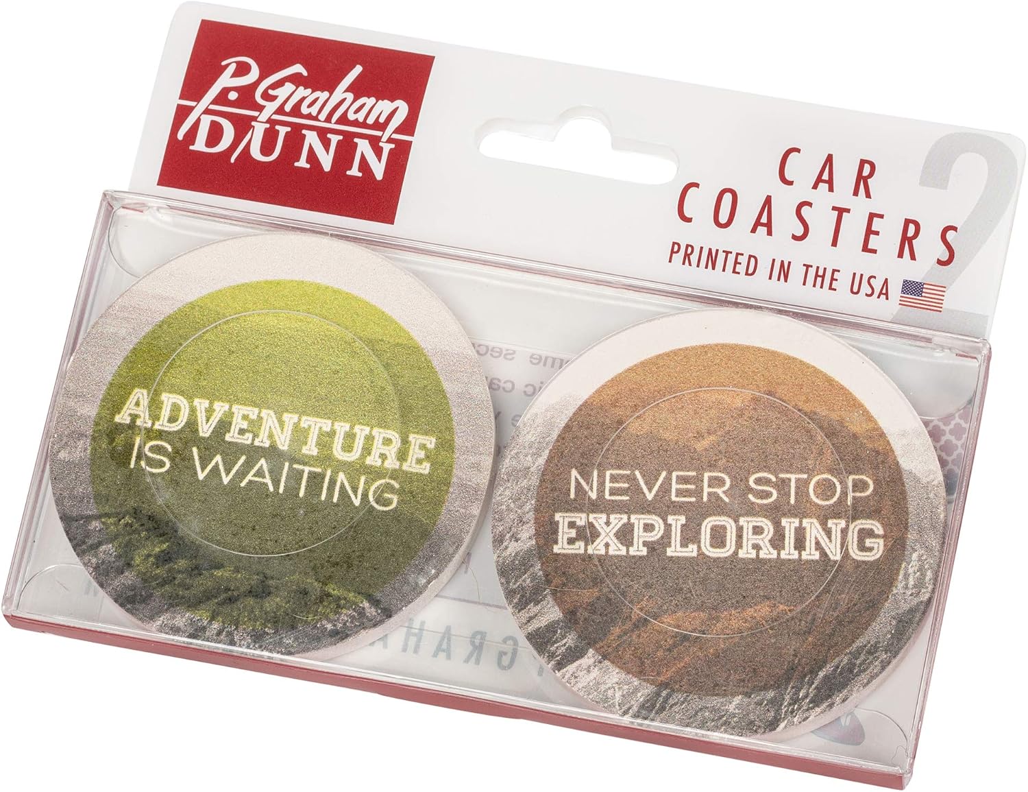 Best Cyber Monday 🔥 Adventure is Waiting, Never Stop Exploring Mountains Graphic 2.75 x 2.75 Absorbent Ceramic Car Coasters Pack of 2