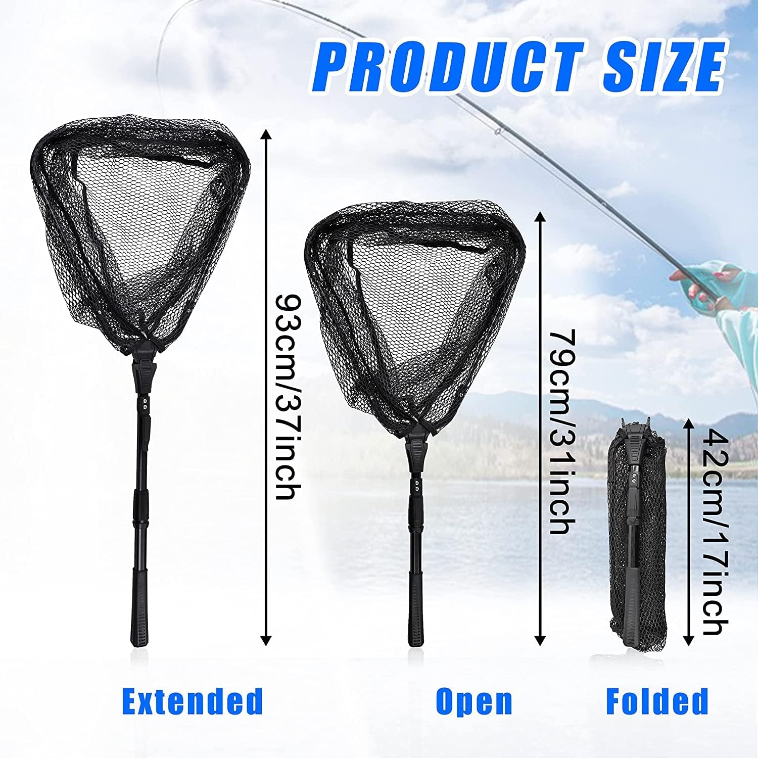Fishing Landing Net Telescopic Folding Fishing Net Freshwater Saltwater Fishing Lanidng Net for Kayak Boat Fishing Bass Pike Walleye(Black,2 Secs) - Image 5
