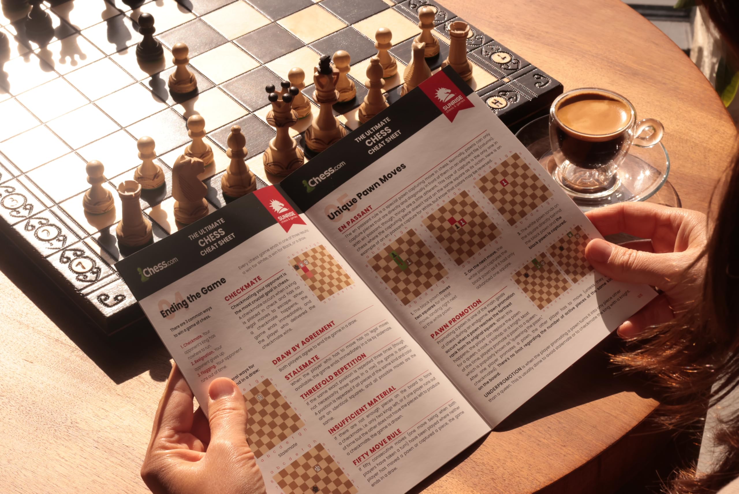 Small 3 Player Chess Set - 32cm Hexagonal Board Without Notation/Edge Numbers, Brown, White And Red Pieces