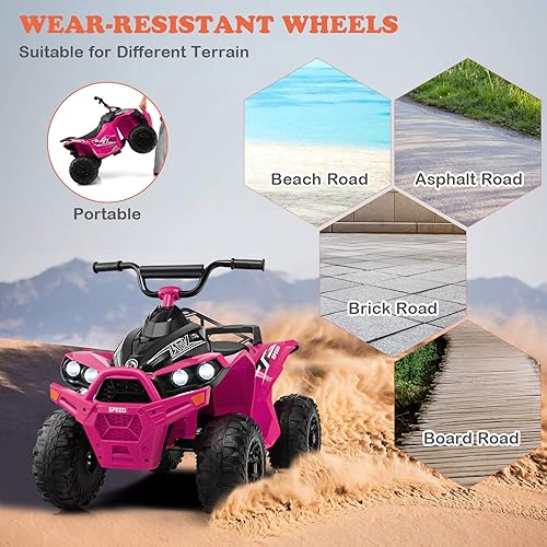 Miniatura 4 de HONEY JOY Vehículo eléctrico de 12 V para niños, con neumáticos de banda de rodadura, adelanteatrás, bocina, música, luces, velocidad altabaja, 4