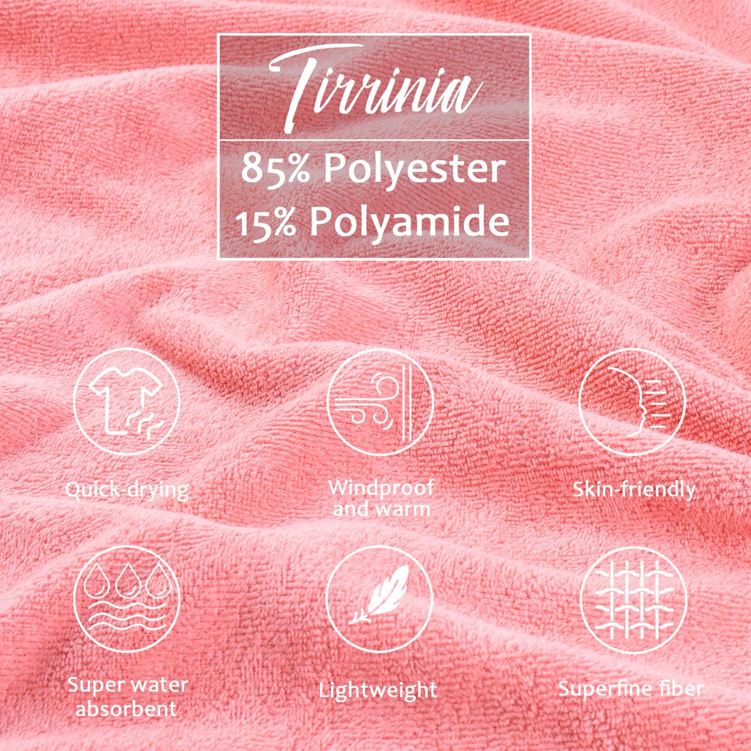Beach Changing Towel With Hood, Super Absorbent Microfiber Swim Robe Poncho for Men Women Surfing Bath Shower Pool, Pink
