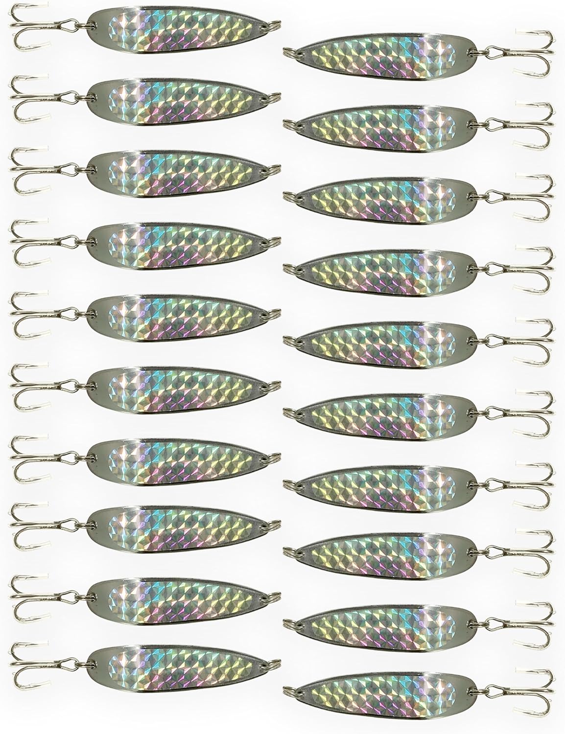 Crocodile Spoon Fishing Lures 1/8oz, 20 Pcs Silver Finish, for Freshwater & Saltwater Casting, Includes Heavy-Duty Hook Set, Ideal for Bass, Trout & Tuna