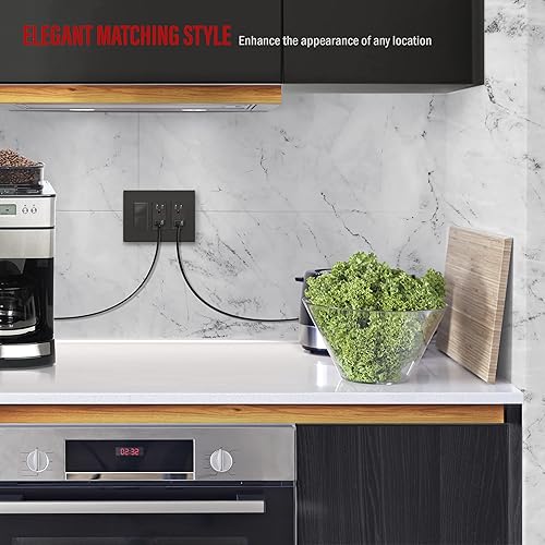 Miniatura 142 de ENERLITES SI8834-BK - Placa de pared decorativa sin tornillos, cubierta de enchufe segura, 4 entradas, 4.68 x 8.30 pulgadas (alto x largo), Negro