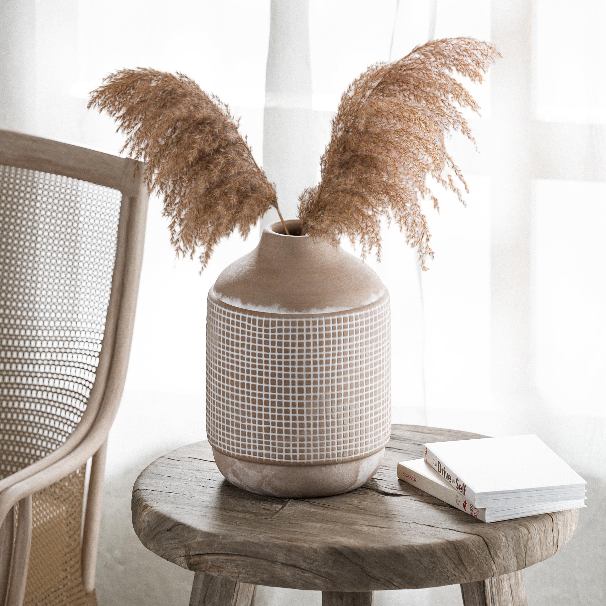 Ceramic Vase, Modern Farmhouse Rustic Home Decor, 7.6 Inch Brown, for Living Room, Dining Table, Bedroom, Balcony