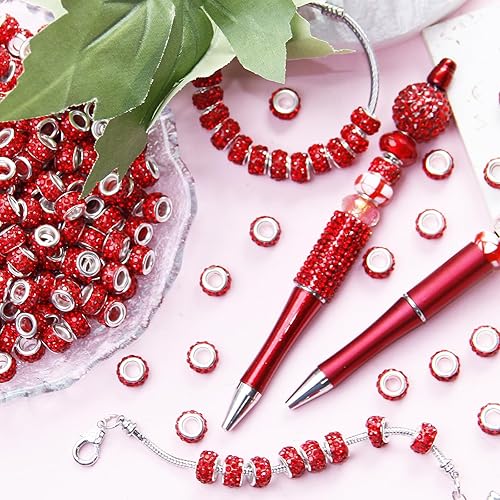 Vista 61 de 200 cuentas europeas de agujero grande – Mixcolor Lampwork Rhinestone Craft Beads para bricolaje pulseras joyería fabricación