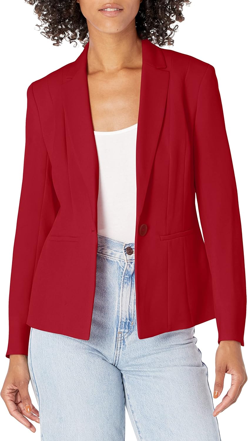 Kasper Women's 1 Button Panel Seamed Jacket W/ 2 Slit 16 Plus Crimson