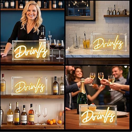 Miniatura 3 de Letrero de neón de bebidas, caja de luz LED USB con interruptor de encendidoapagado, letrero luminoso para decoración de mesa, bar en casa, cocina,