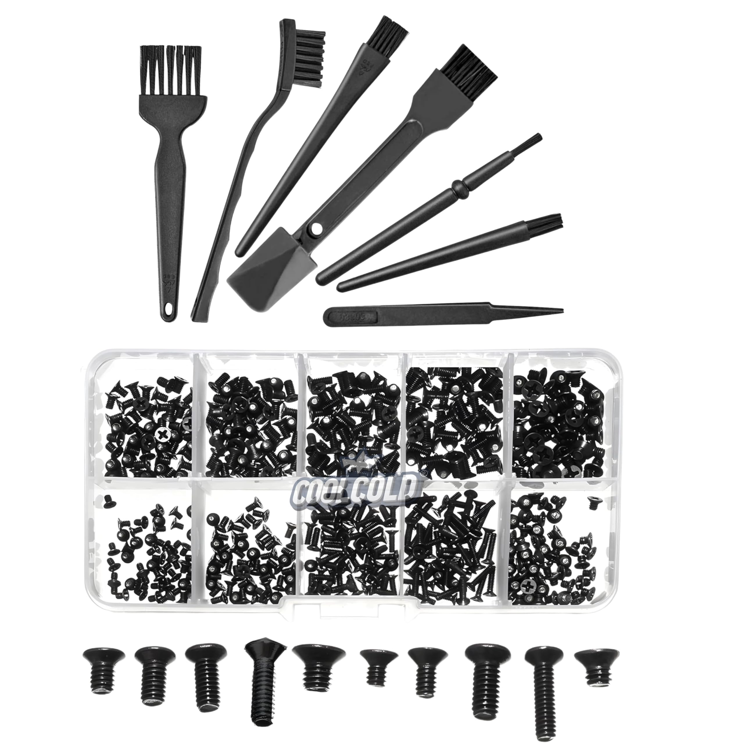 COOLCOLD Laptop Screws Kit with Precision 7pcs Cleaning Brush Set – 500 Pcs Universal Notebook Replacement Screws for SSD, HDD, Keyboard, PC Repair with Anti-Static Cleaning Tools for Dell HP Lenovo-image-20