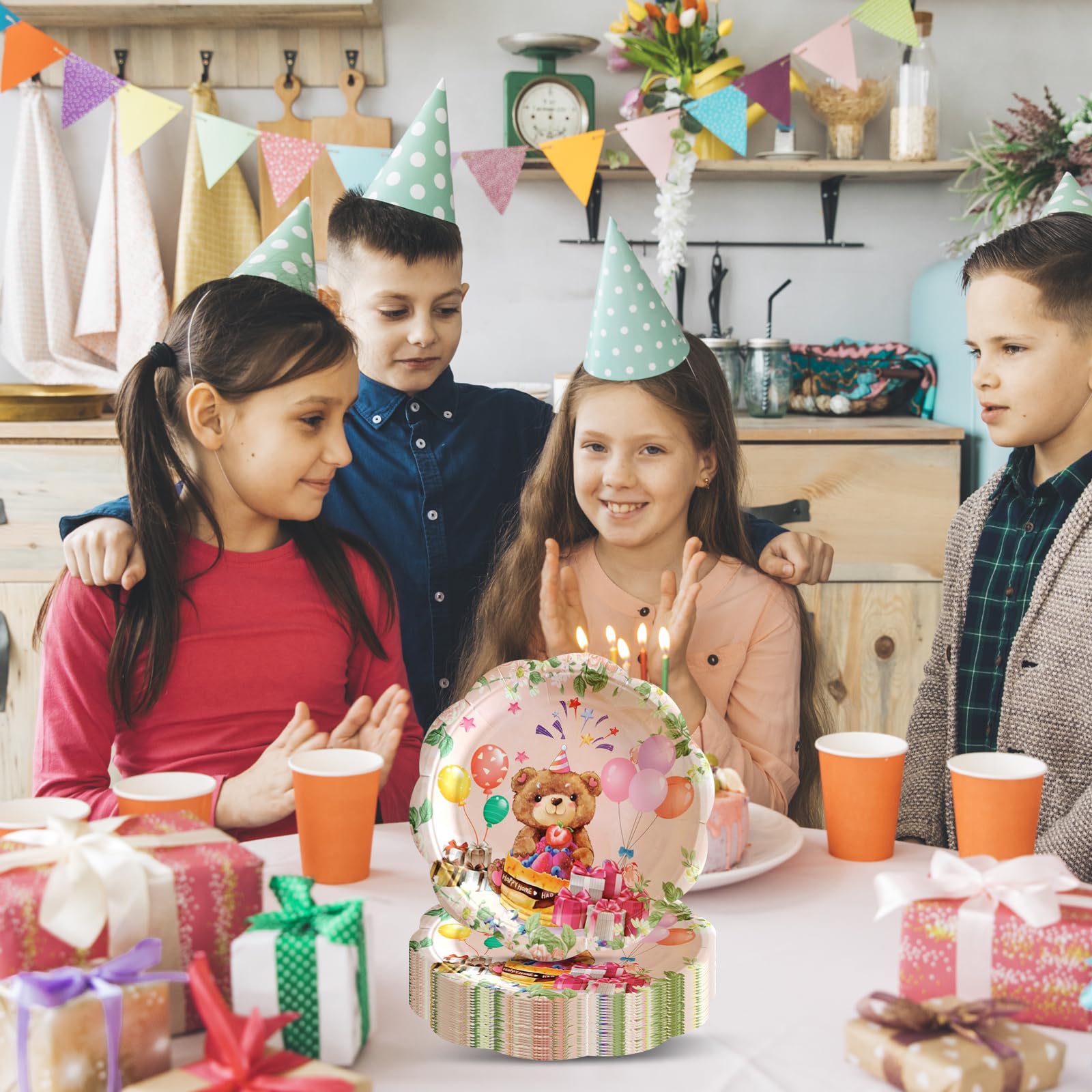 Set Completo Stoviglie Compleanno Rosa - 62 Pezzi Con Tovaglia, Piatti, Bicchieri E Tovaglioli Per Feste Bambini - Foto 8