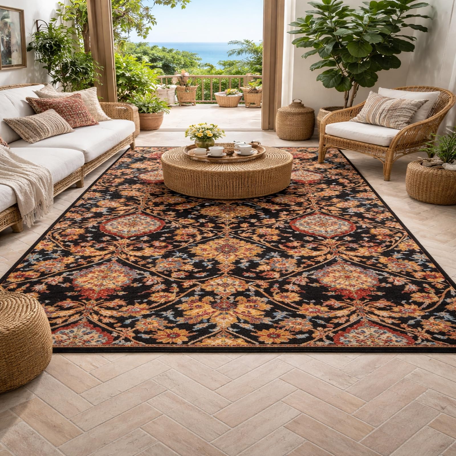 Tapis motif floral vintage coloré de 170x200 cm pour transformer votre salle de séjour