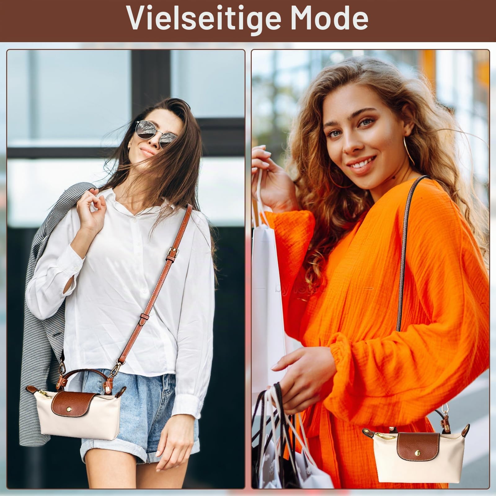 Schultergurt für Longchamp aus Leder, Damen Tasche Schulterriemen Einstellbarer - Braun, Taschengurte zum Wechseln für Minitaschen ohne Stanzen von Löchern, Haltbar Umhängetasche Schultergurt