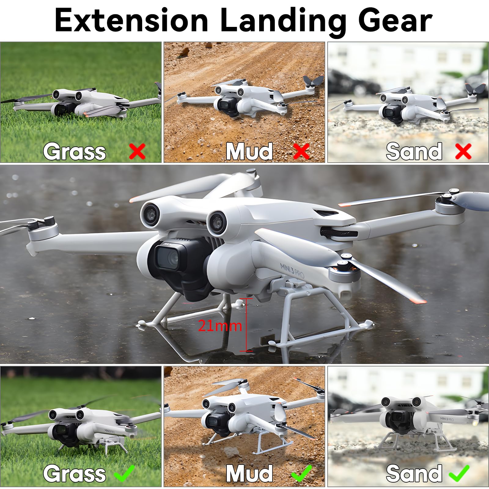 Mini 3 Pro Eliche - con protezioni per pale supporto elica stabilizzatore per elica carrello di atterraggio gambe di estensione pieghevoli kit di protezione per accessori per DJI Mini 3/3 Pro
