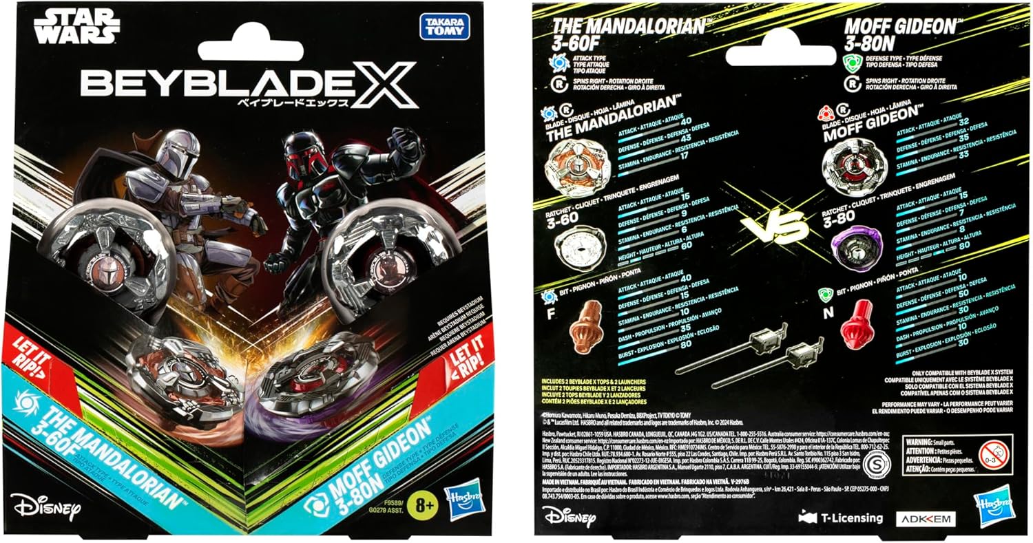 Beyblade X and Star Wars Collab The Mandalorian 3-60F vs. Moff Gideon 3-80N, Multipack
