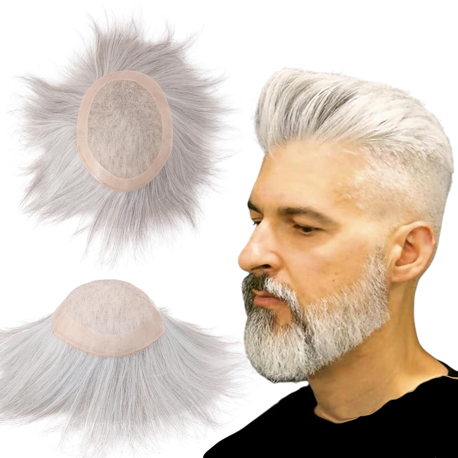 Toupee for Men 6”x8” European Virgin Human Hair Replacement Systems Men’s Hairpiece Mono Lace Top with Durable PU Around Medium Light Density #17 Light Blonde Brown Color