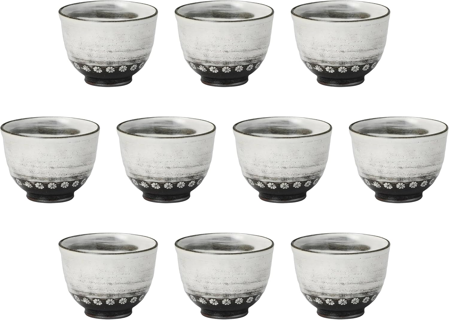 作家もの 作家 伊藤東彦 布目 湯呑 白花 共箱 手描き フリー