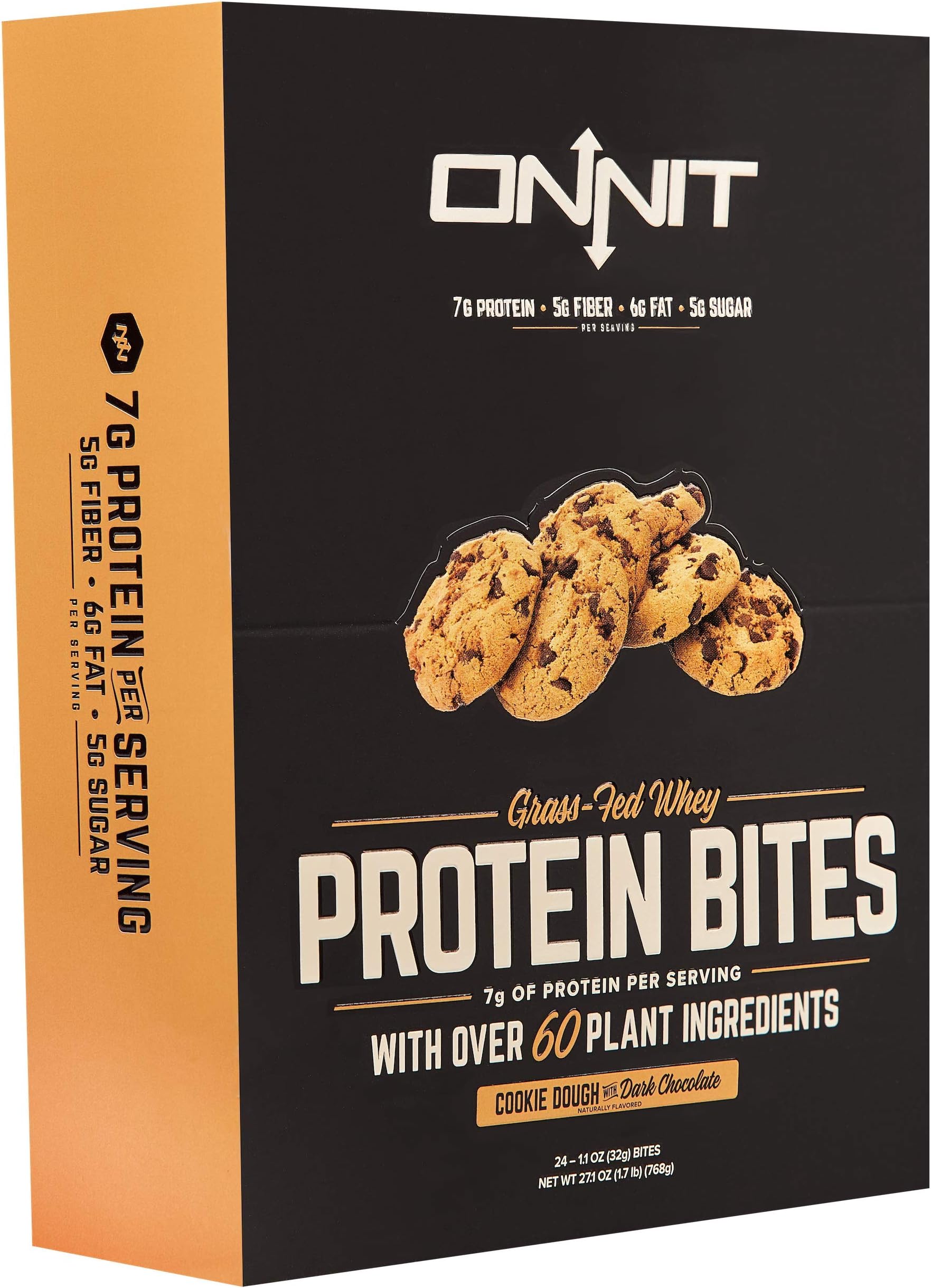 ONNITProtein Bites (Chocolate Cookie Dough - Box of 24) | Made with Grass Fed Whey & over 60 Plant Ingredients | 7g Protein Per Bar