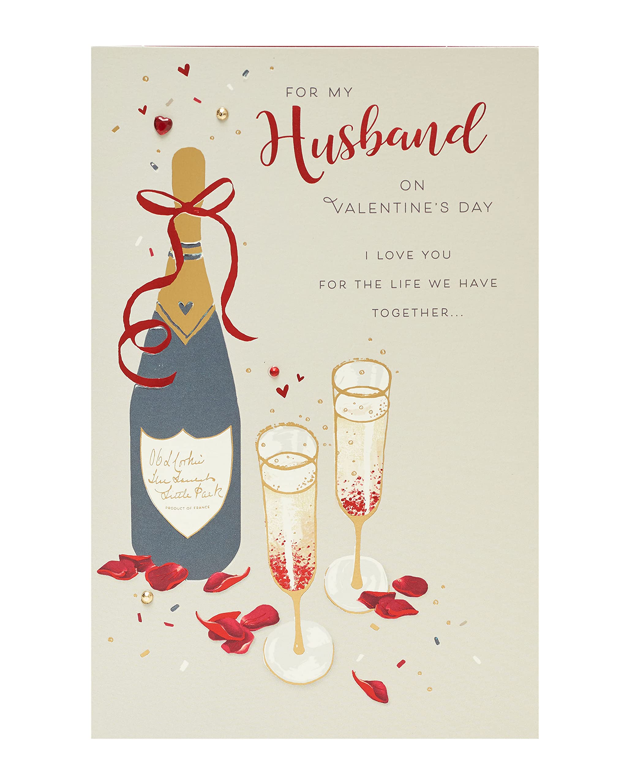 UK Greetings Husband Valentines Day Card With Envelope - Champagne Design