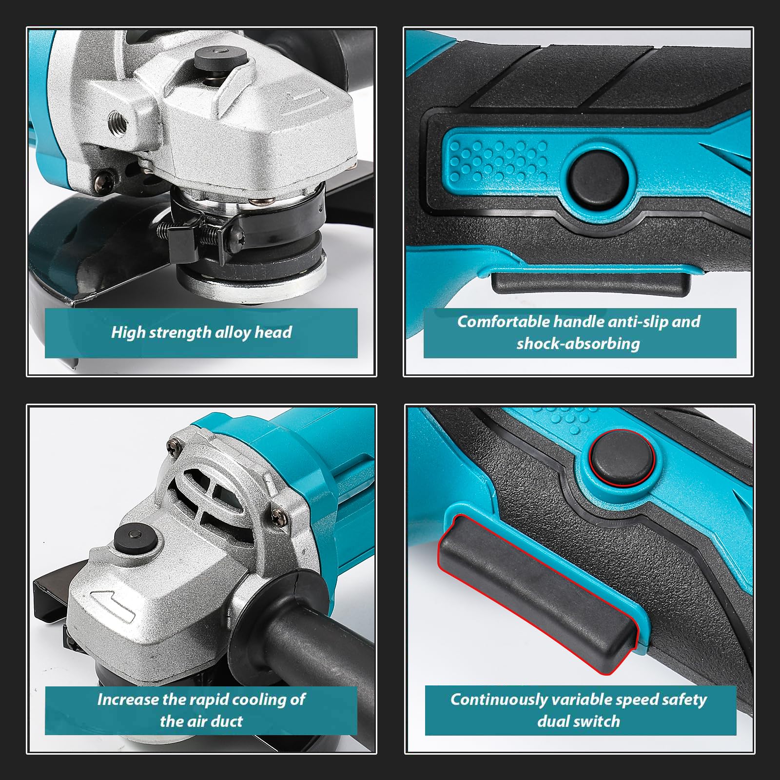 Amoladora Angular 1000W (125 mm, 13.000 rpm). Amoladora con 2x 4000 mAh Batería y Cargador, Empuñadura Auxiliar e Incluye 2 Discos de Desbaste, para Cortar, Desbastar y Pulir Metal, Piedra, Madera