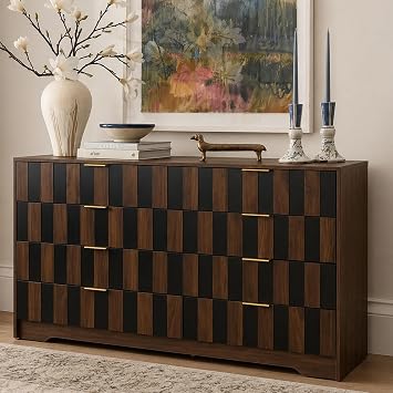8 Drawer Dresser for Bedroom, Modern Double Dresser, 48" Wide Chest of Drawers with Anti-Tipping & Metal Handles, Mid Century Wooden Storage TV Stand, Closet Dresser for Living Room, Entryway, Walnut