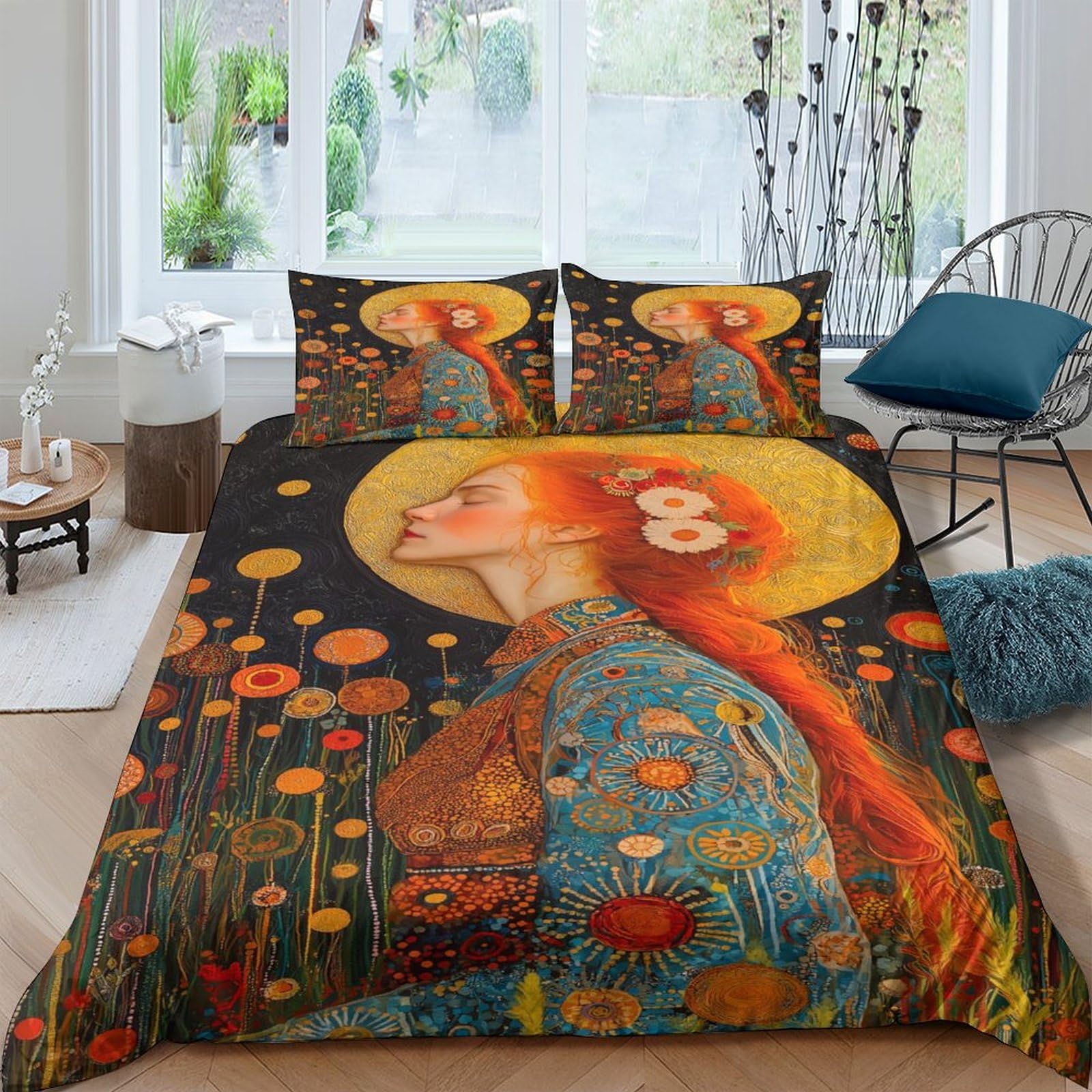RIAVBAODG Priestess 3D Print Duvet Cover Set Moon And Field Comforter Cover Set Easy Care Microfibre Soft 3 Pcs Bedding Sets for Kids Girls Teens Double（200x200cm）