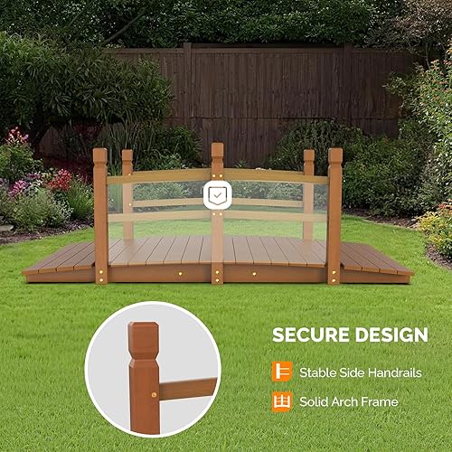 Vista 55 de VINGLI Puente de jardín, arco de madera clásico con pasarelas de seguridad (negro, 7.5 pies)