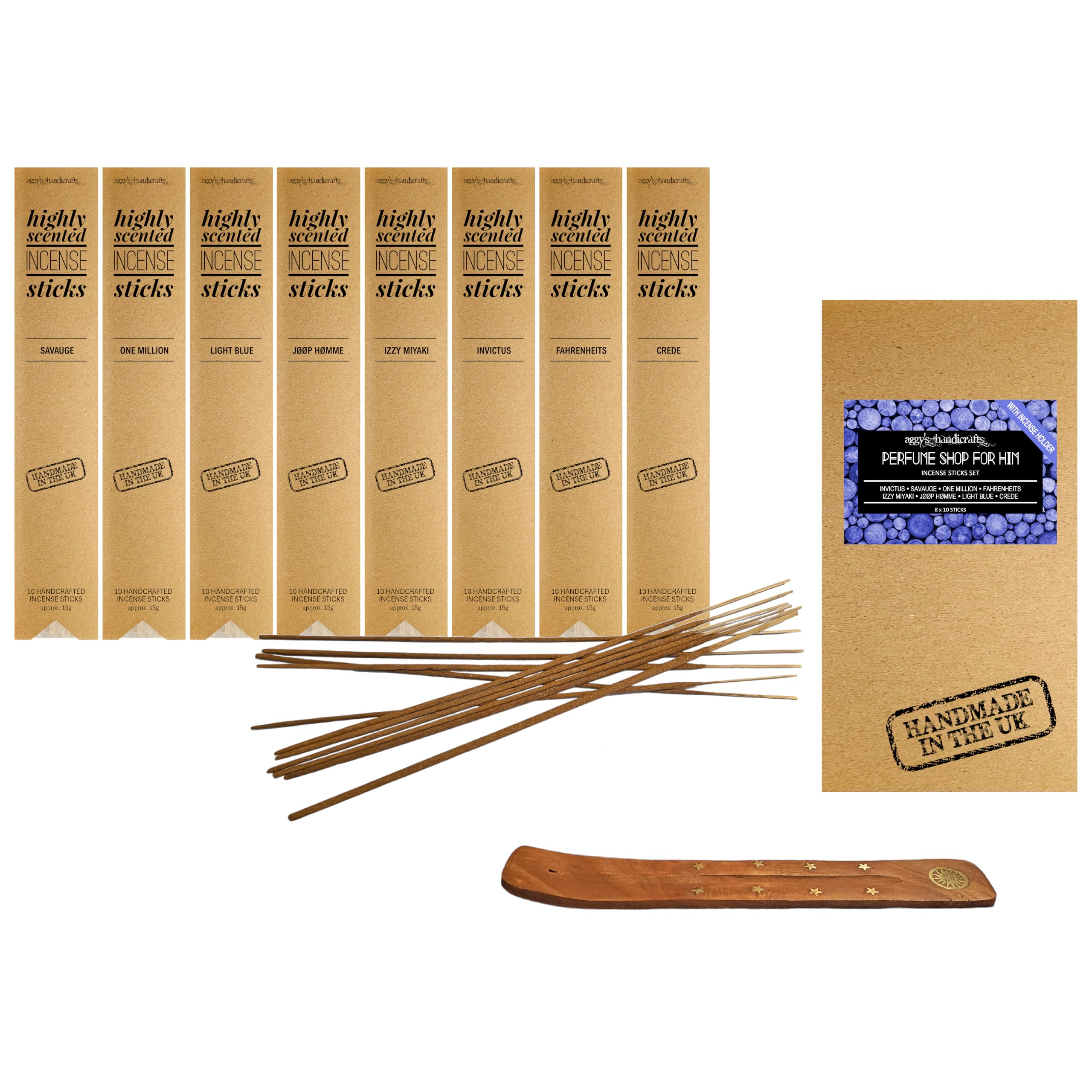 Incense Sticks Set with Incense Holder, 8 Scents (PERFUME SHOP FOR HIM)