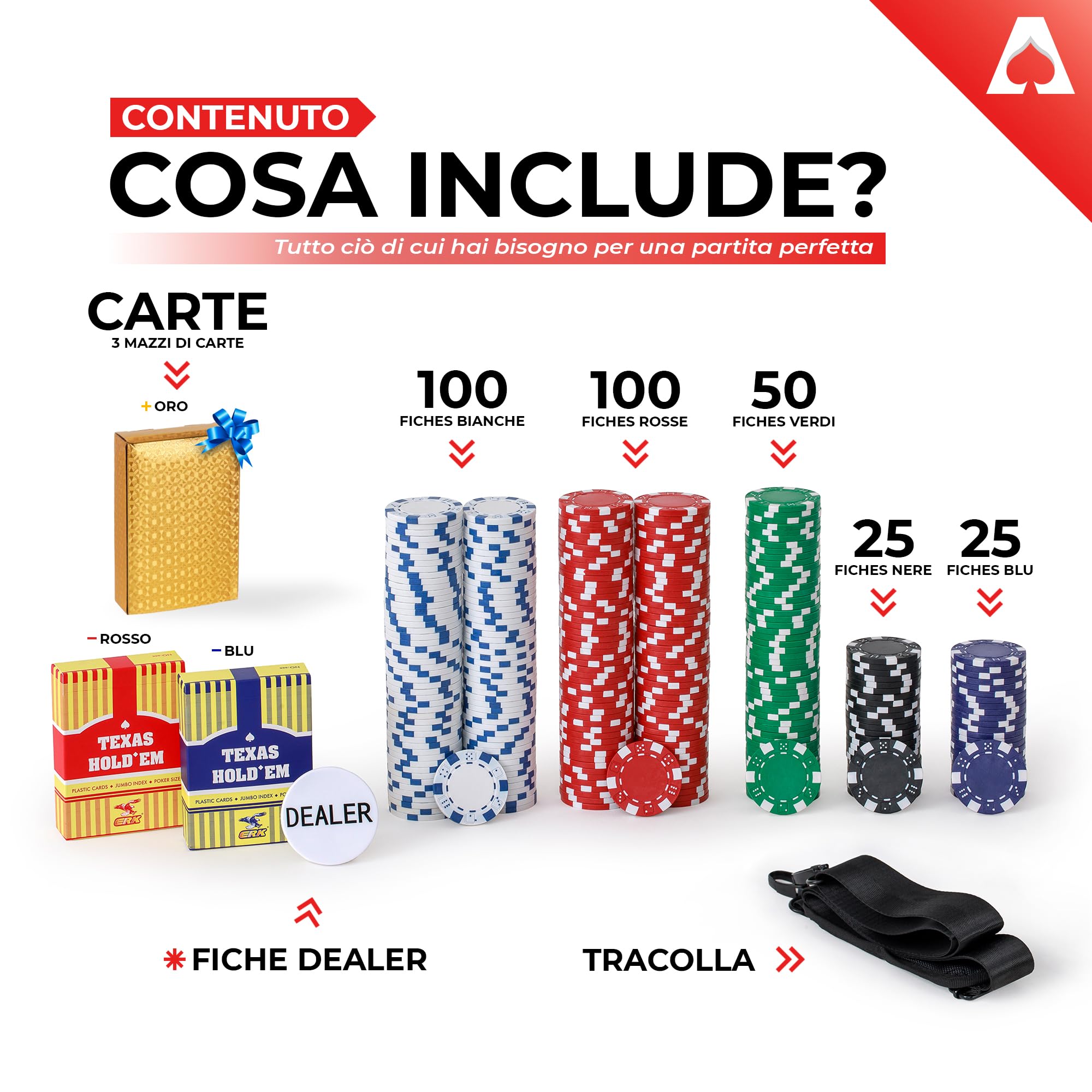 Valigetta Poker | Set Poker con 300 Fish Poker di 11,5 g Stile Casinò - Poker Set + Mazzo Dorato in Regalo