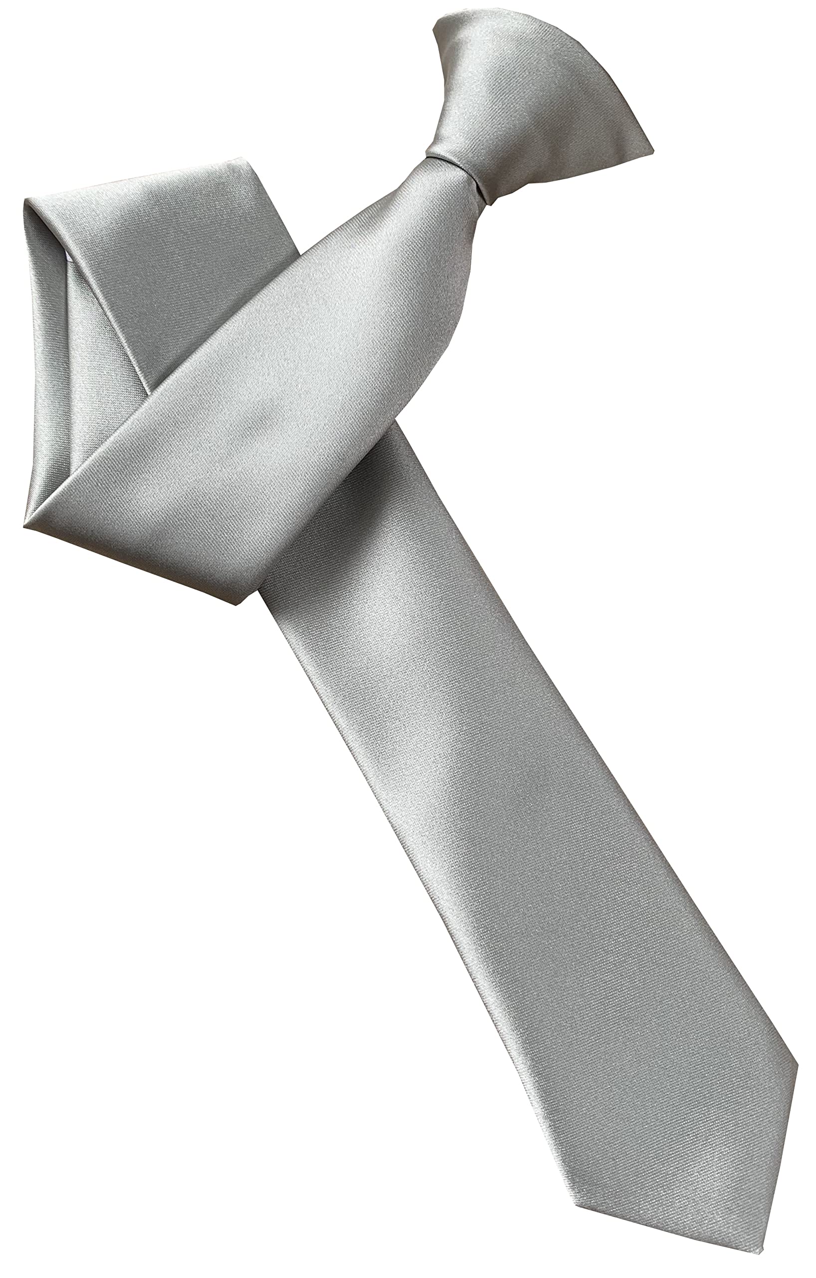 Great British Tie Club Men's Silver Grey Italian Satin Skinny Thin Clip On Tie (Silver Grey)