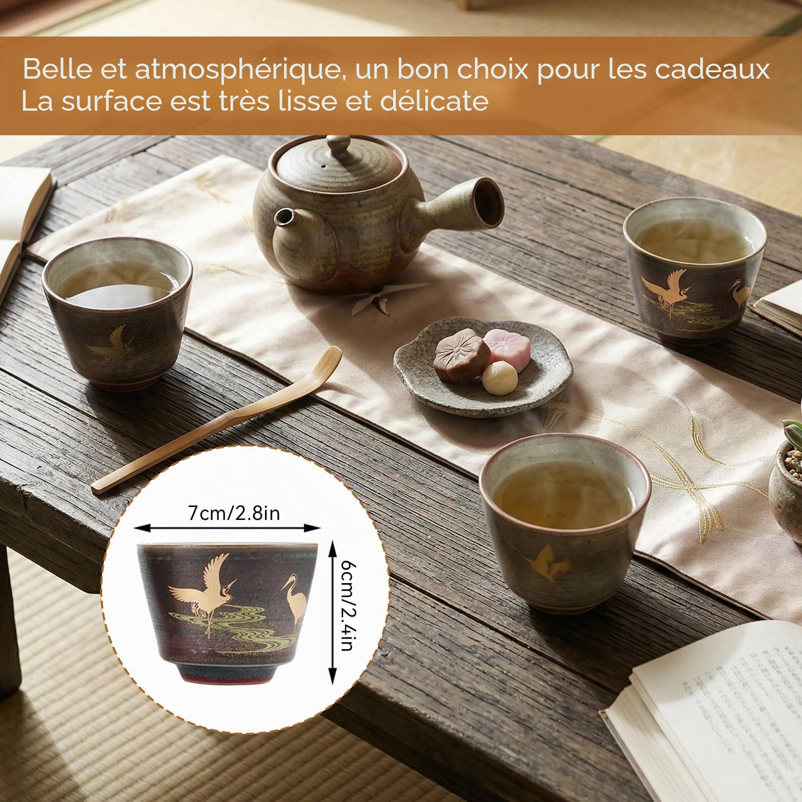 4 pièces tasses en céramique, tasse à thé japonaise rétro tasses à thé en chinois japonais kung fu thé chaleur saké tasses ensemble de tasses à thé avec boîte pour boire(02)