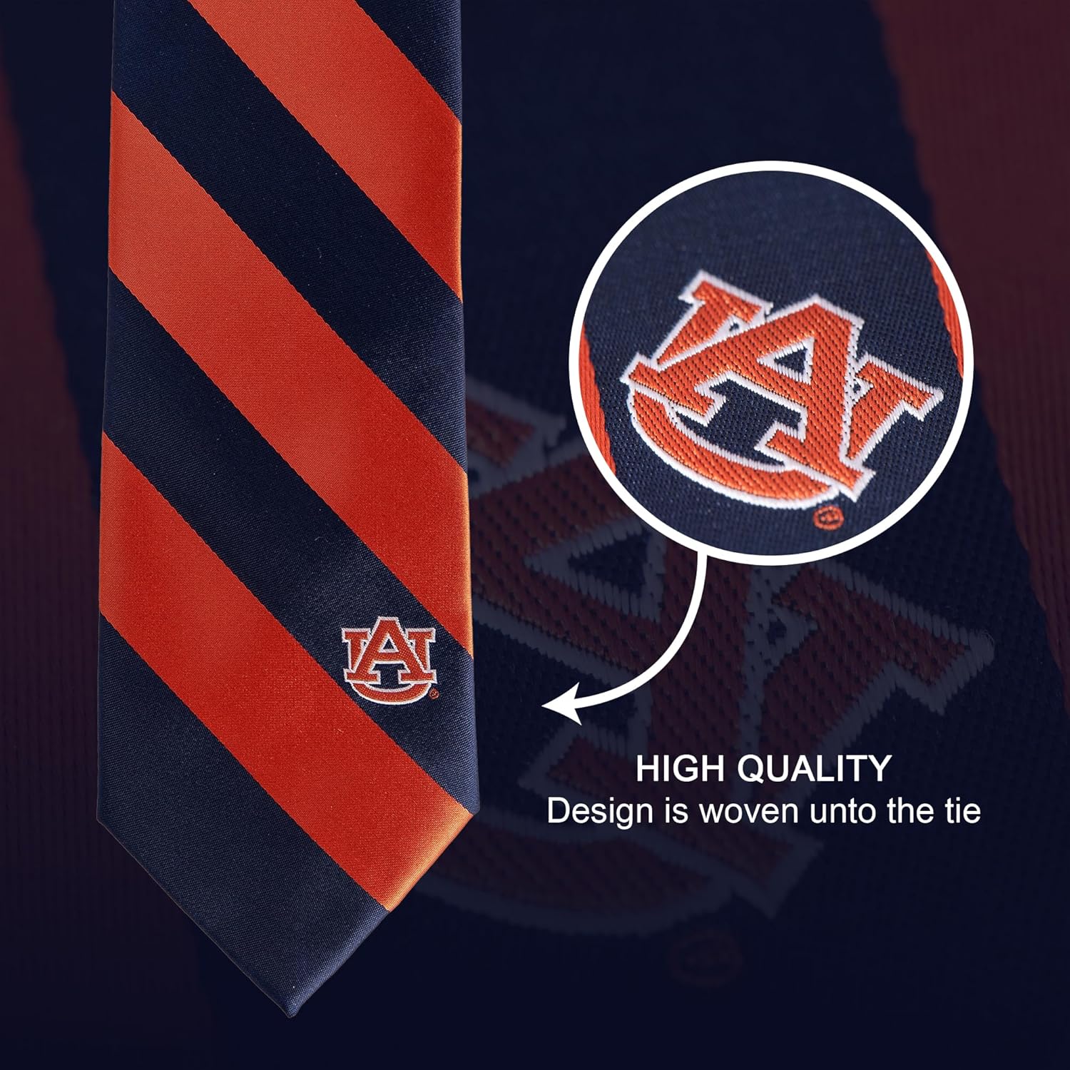 Desert Cactus Auburn University Neck Tie AU Tigers 100% Polyester Necktie with Logo, Officially Licensed - Image 2