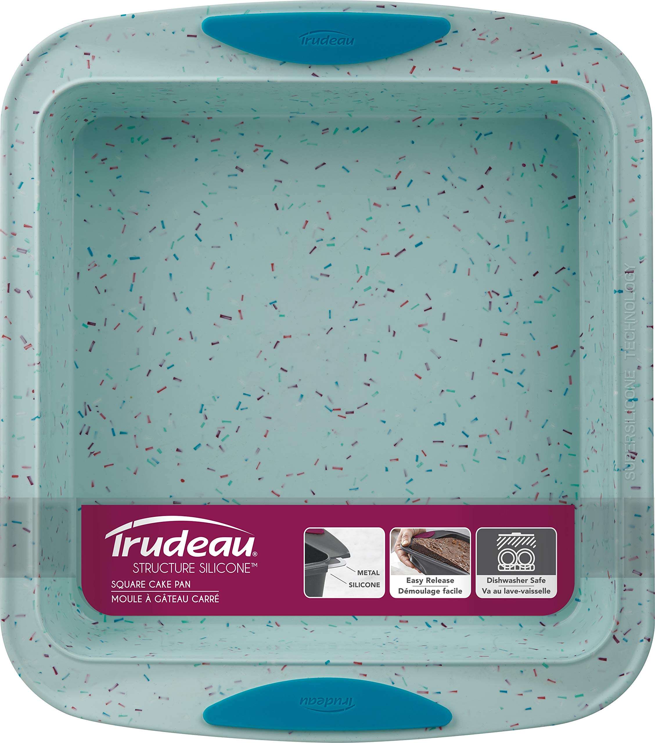 Trudeau 05118656 Quadratische Kuchenform aus Silikon, 20,3 x 20,3 cm, Konfetti, mittelgroß, Blau