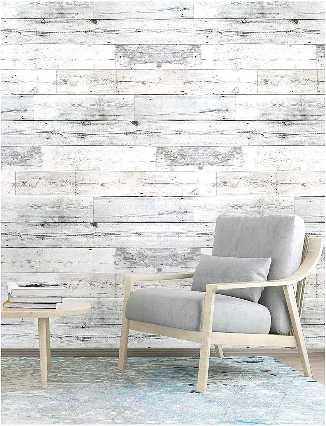 Peel and Stick Self-Adhesive Removable Wallpaper Shiplap Light Grey/White Distressed Wood Plank Wallpaper Shelf Liner Wall Stickers for Home Decaration 17.7''x236.22''