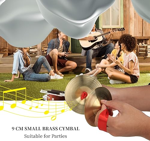 Miniatura 8 de 2 mini platillos de mano de cobre de 3.543 in de diámetro, banda de gong ritmo, ritmo, percusión, instrumento musical para fiestas, bailes, danzas