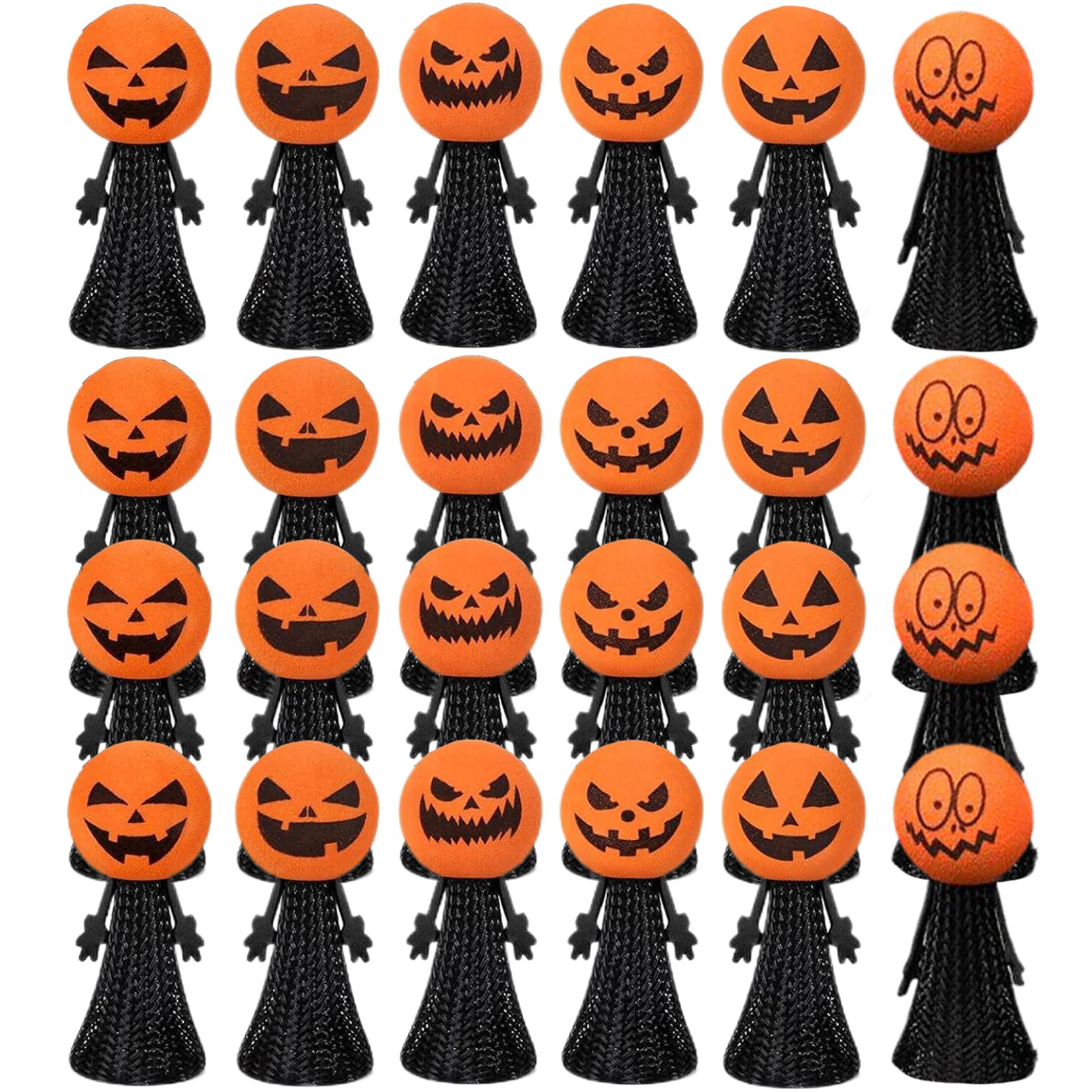 Grsrkep 24Pcs Jumping Toys 6 Expressions Spring Launchers Toys Novelty Pumpkin Head Halloween Party Favors Halloween Bulk for Kids Treat or Trick, Party and Prizes