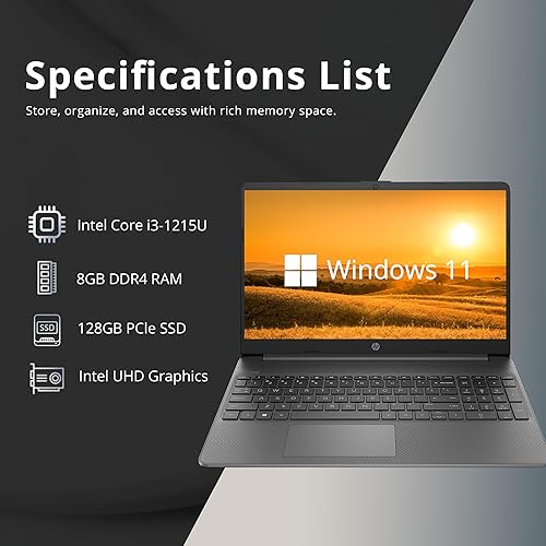 Miniatura 2 de HP Portátil FHD de 15.6 pulgadas, Intel i3-1215U, 8 GB de RAM, SSD de 128 GB, gráficos Intel UHD, cámara web HD, Numpad, Wi-Fi 6, Bluetooth, gris,