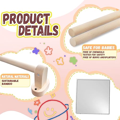 Miniatura 4 de Espejo Montessori de 37.4 pulgadas con barra, barra de dominadas para bebé, espejo Montessori seguro para bebés, soporte de pie para bebé, barra de