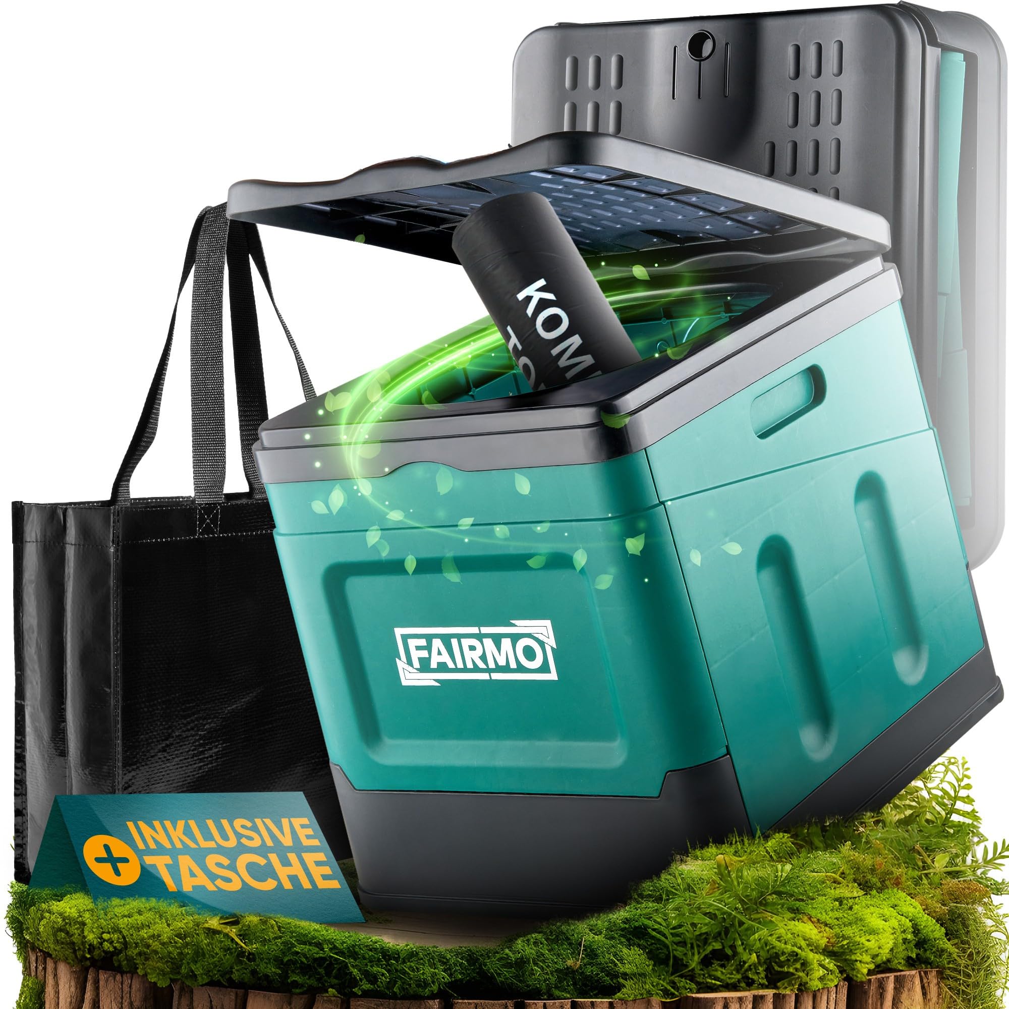 FAIRMO Die kompakte Campingtoilette faltbar (inkl. Tasche und 12x Beutel) - Camping ohne Chemie - Trenntoilette Campingklo mit Deckel - Unterwegs, Festival, Notfall