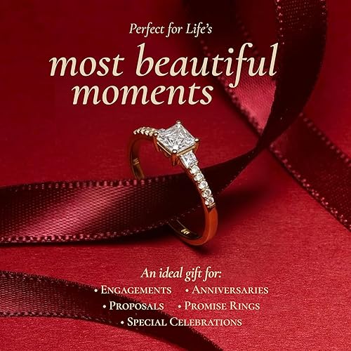 Miniatura 5 de Ioka - Anillo de compromiso de circonita cúbica de talla princesa de 3 piedras de oro macizo de 14 quilates de 1,5 quilates para mujer Anillo de